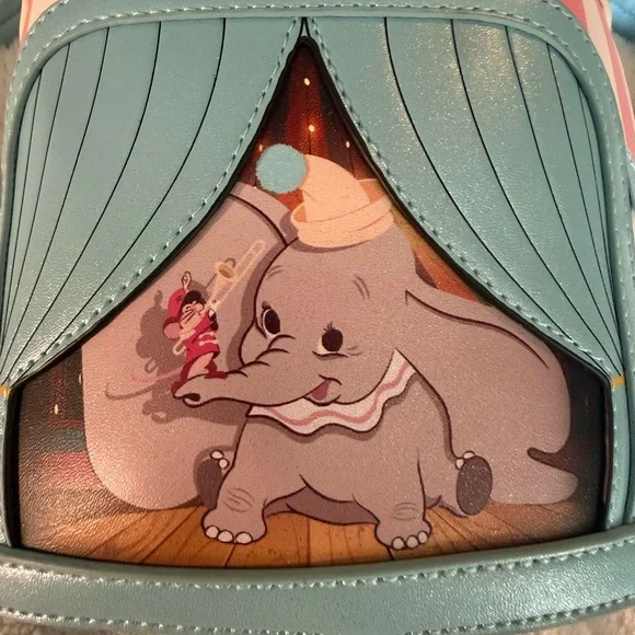 Loungefly Disney Dumbo Exclusive Mini Backpack Circus Tent Light-Up NWT🎪🩵🩷 - Picture 4 of 12